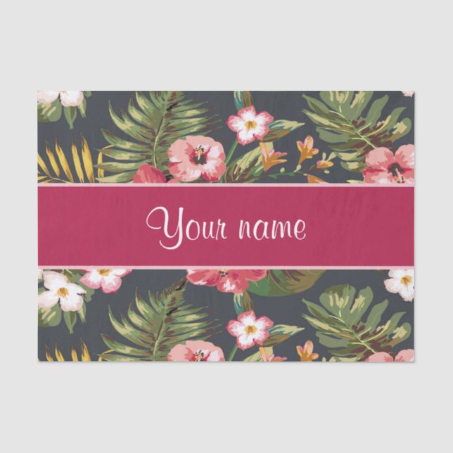 Elegant Tropical Hibiscus Flowers and Leaves Tissue Paper (Front)