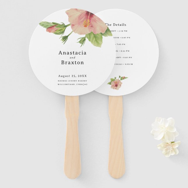 Elegant Tropical Hibiscus Wedding Hand Fan (Front and Back)