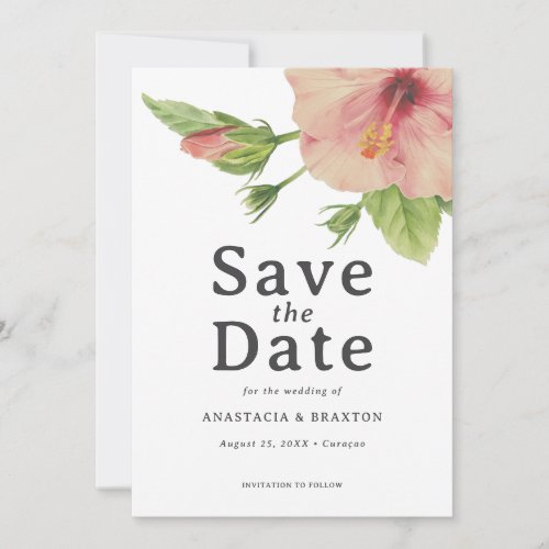Elegant Tropical Hibiscus Wedding Save The Date