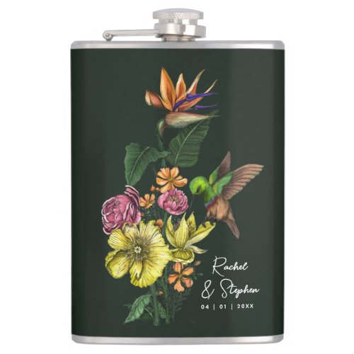 Elegant Tropical Hummingbird Floral Summer Wedding Flask