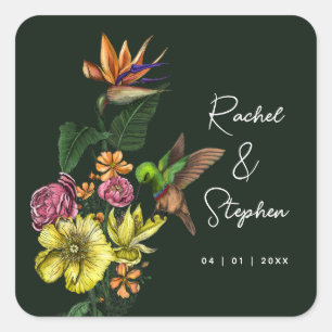 Elegant Tropical Hummingbird Floral Summer Wedding Square Sticker