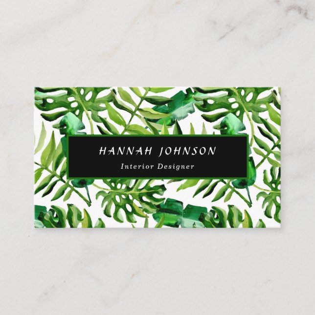 Elegant Tropical Interior Designer Business Card (Front)