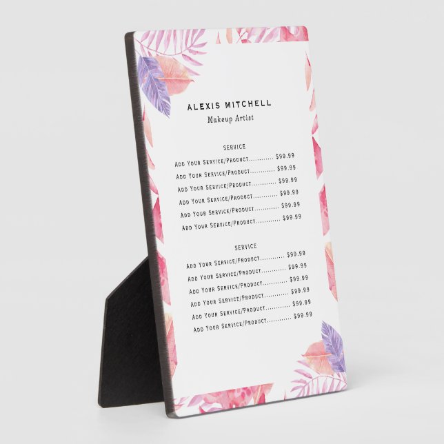 Elegant Tropical Interior Designer Price List Plaque (Side)