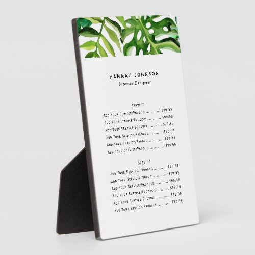 Elegant Tropical Interior Designer Price List Plaque