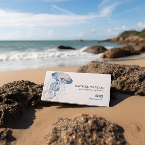 Elegant Tropical Jellyfish pink blue Beach Coastal Business Card