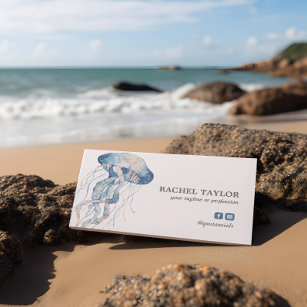 Elegant Tropical Jellyfish pink blue Beach Coastal Business Card