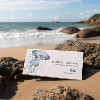 Elegant Tropical Jellyfish Pink Blue Beach Coastal Business Card by Citronellapaper at Zazzle