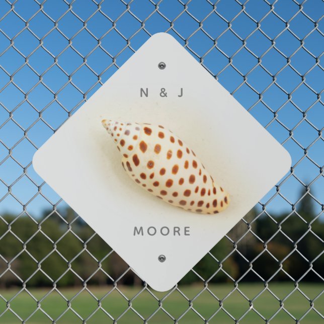 Elegant Tropical Junonia Florida Beach Shell Name Metal Sign (In Situ(Fence))