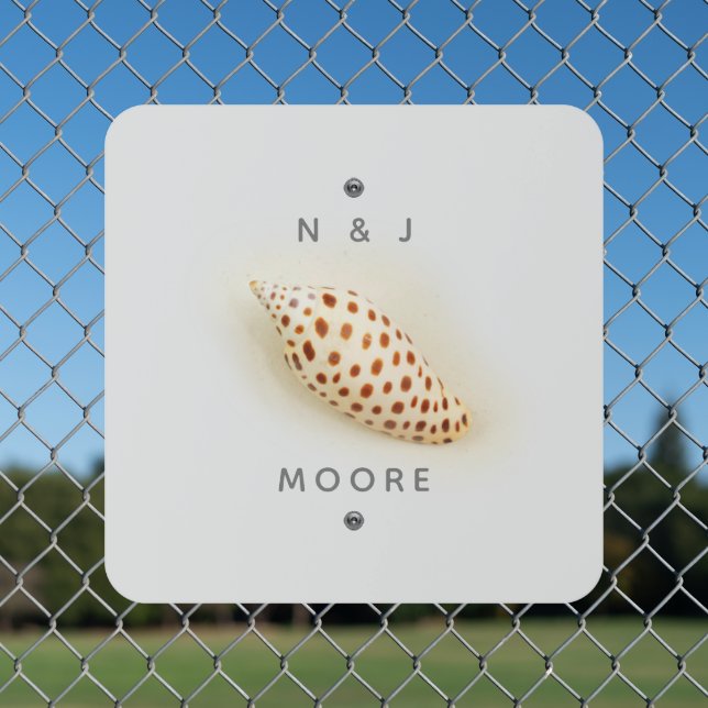 Elegant Tropical Junonia Florida Beach Shell Name Metal Sign (In Situ(Fence))