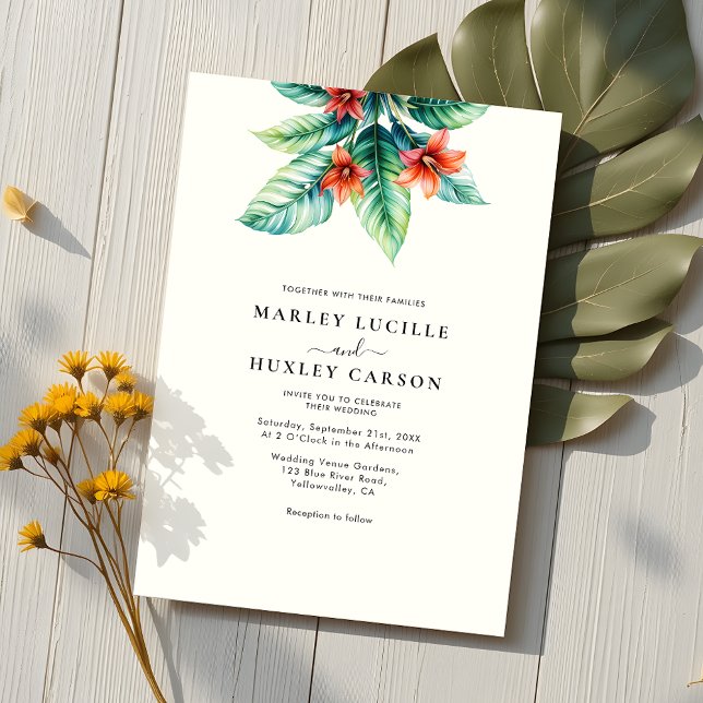 Elegant Tropical Leaf Greenery Minimalist Wedding Invitation (Creator Uploaded)