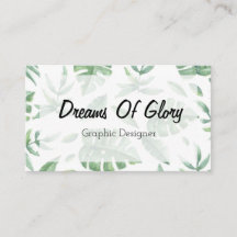 Elegant Tropical Leaf Print on White Business Card