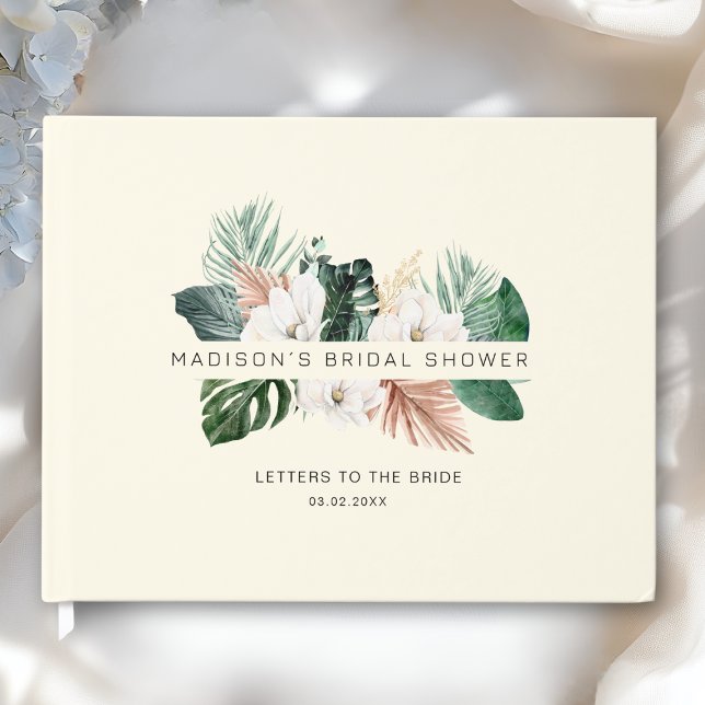 Elegant, Tropical, Leafy Bridal Shower Guest Book (Elegant Tropical Leafy Custom Bridal Shower Guest Book)