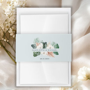 Elegant, tropical, leafy, wedding invitation belly band