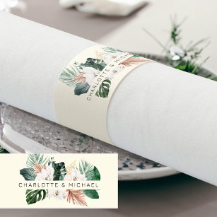 Elegant, tropical, leafy wedding napkin bands