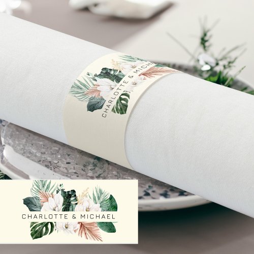 Elegant tropical leafy wedding napkin bands
