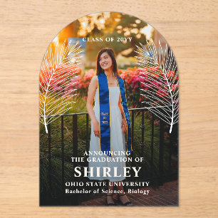 Elegant Tropical Leave Graduation Photo Acrylic Invitations