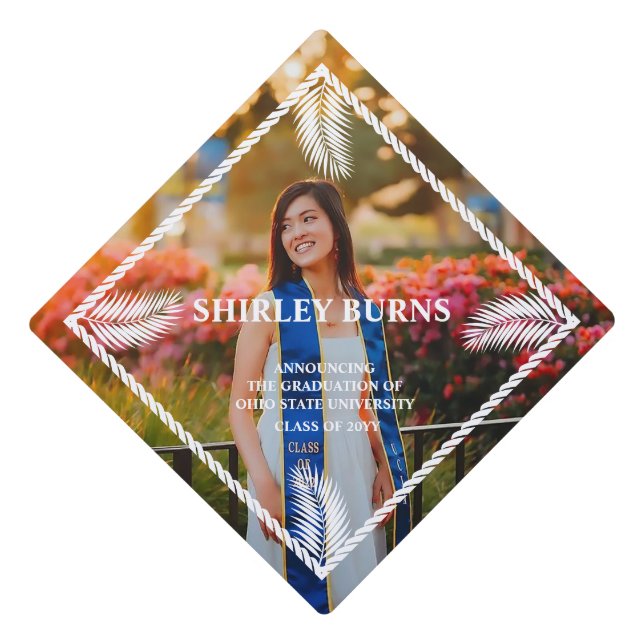 Elegant Tropical Leave Graduation Tassel Topper (Front)