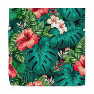 Elegant Tropical Leaves and Hibiscus Flowers   Bandana