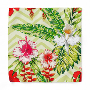 Elegant Tropical Leaves and Hibiscus Flowers Bandana
