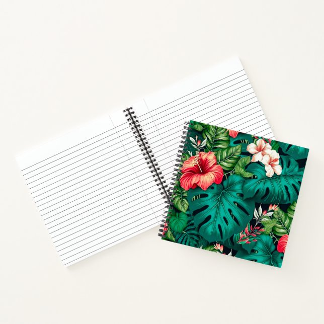Elegant Tropical Leaves and Hibiscus Flowers | Notebook (Inside)