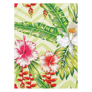 Elegant Tropical Leaves and Hibiscus Flowers   Tablecloth