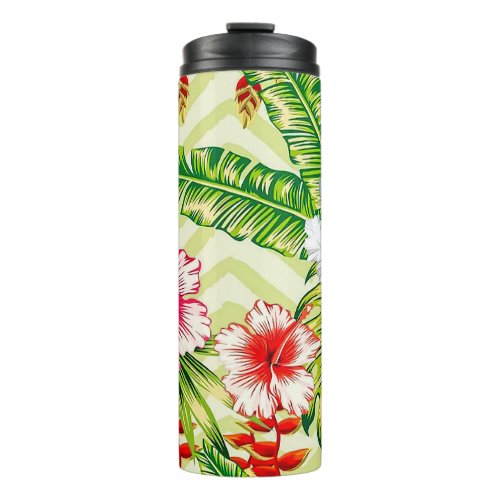 Elegant Tropical Leaves and Hibiscus Flowers  Thermal Tumbler