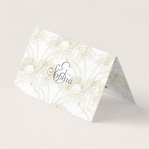 Elegant tropical leaves golden strokes design business card