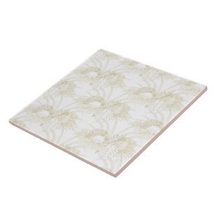 Elegant tropical leaves golden strokes design ceramic tile
