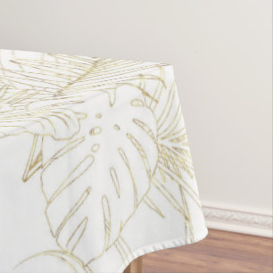 Elegant tropical leaves golden strokes design tablecloth