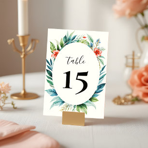 Elegant Tropical Leaves Greenery Minimalist Table Number