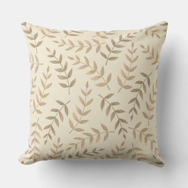 Elegant Tropical Leaves on Champagne Beige Throw Pillow (Front)