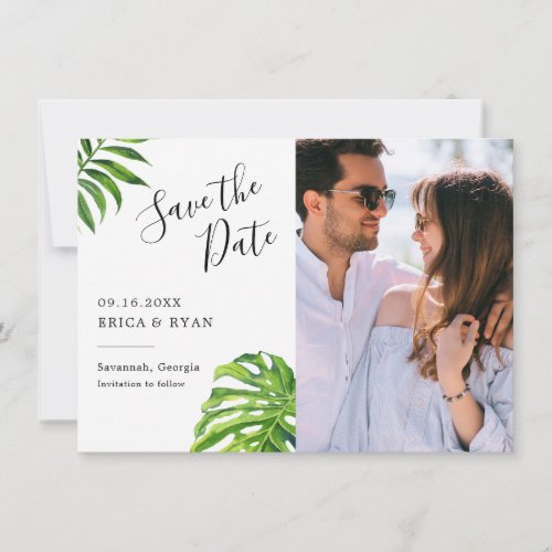 Elegant Tropical Leaves Photo Save the Date