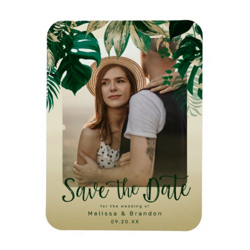 Elegant Tropical Leaves Photo Save the Date Magnet