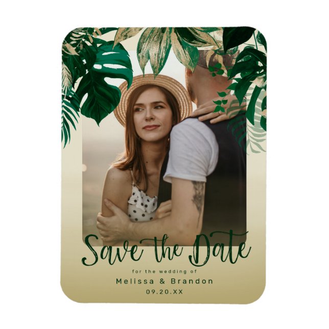 Elegant Tropical Leaves Photo Save the Date Magnet (Vertical)