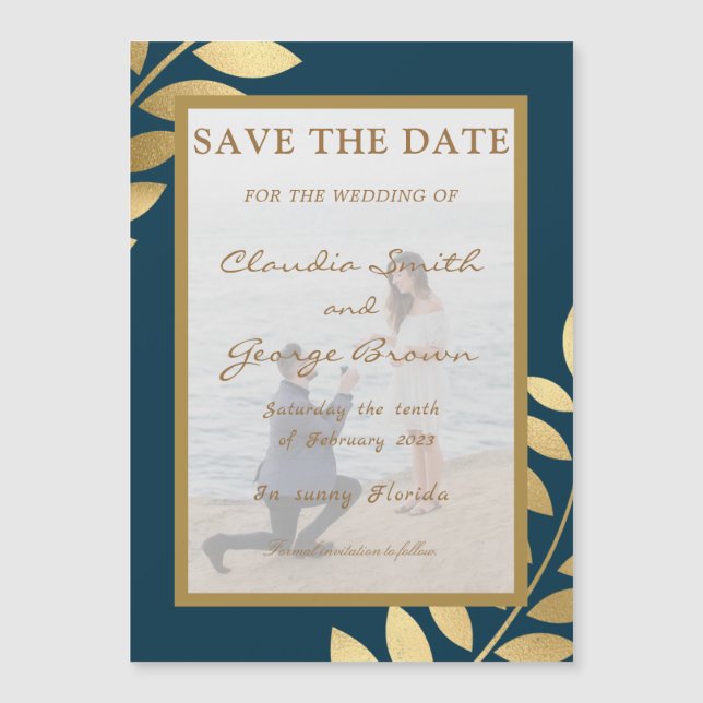 Elegant Tropical Leaves Photo Save The Date Magnet (Front)
