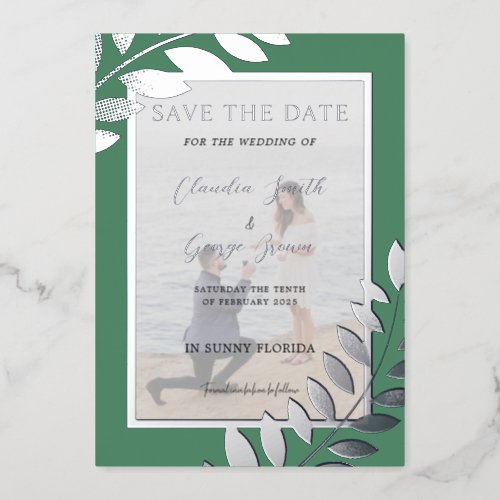 Elegant Tropical Leaves Photo Save The Date Real Foil Invitation