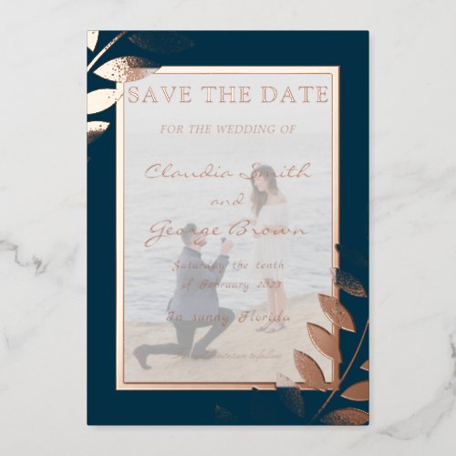 Elegant Tropical Leaves Photo Save The Date Real Foil Invitation