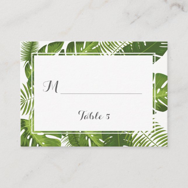 Elegant Tropical leaves place escort table card (Front)