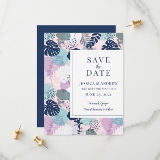 Elegant Tropical Leaves Save the Date Card