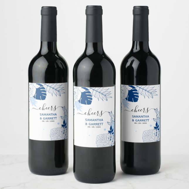 Elegant Tropical Leaves Wine Label (Bottles)
