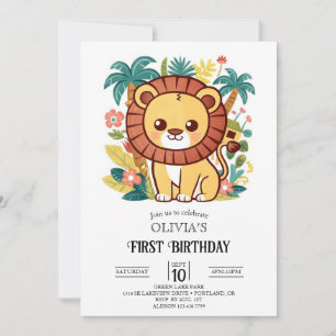 Elegant Tropical Lion 1st Birthday Digital Invitation