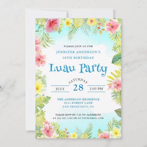 Elegant Tropical Luau Birthday Party Invitation