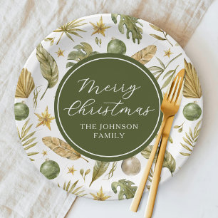 Elegant Tropical Merry Christmas Paper Plates