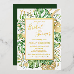 Elegant Tropical Modern Gold Frame Bridal Shower Foil Invitation