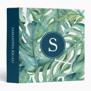Elegant Tropical Monogram Palm Pattern 3 Ring Binder