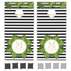 Elegant Tropical Monogrammed Cornhole Set