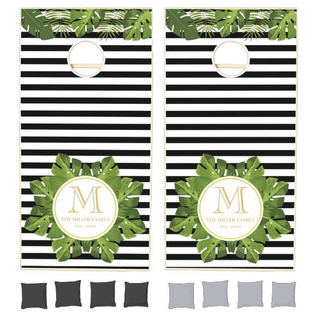 Elegant Tropical Monogrammed Cornhole Set (Set)