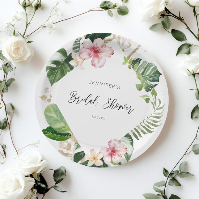Elegant tropical monstera bridal shower paper plates (Creator Uploaded)