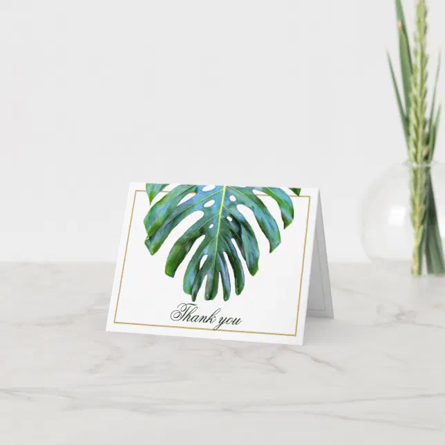 Elegant Tropical Monstera Leaf Gold Beach Wedding Thank You Card | Zazzle