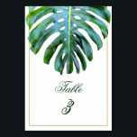 Elegant Tropical Monstera Leaf Green Gold Beach Table Number<br><div class="desc">This modern and elegant tropical leaf green and gold beach wedding or destination wedding design features a dark green botanical Hawaiian Monstera leaf and a gold border on a white background and modern bold typography. This card is perfect for the couple having a tropical wedding, beach wedding, or other destination...</div>